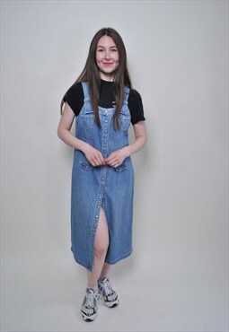 90s maxi jeans dress, vintage buttons denim dress