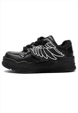 Wings applique sneakers angel shoes patch trainers in black