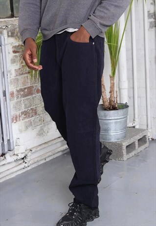 VINTAGE ARMANI BLUE TEXTURED TROUSERS LOGO BLUE NAVY