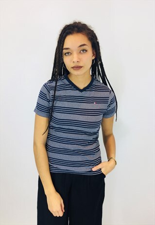 TOMMY HILFIGER STRIPED EMBROIDERED T SHIRT