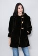 70's Ladies Vintage Faux Fur Brown Hooded Coat Jacket