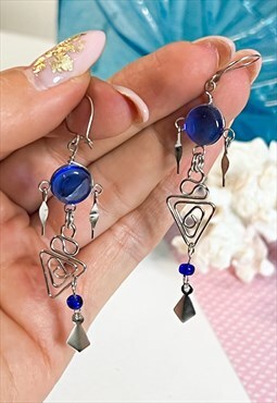 Y2K Silver and Bright Blue  Boho Drop Earrings