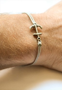 Anchor bracelet, men's bracelet with silver anchor grey cord