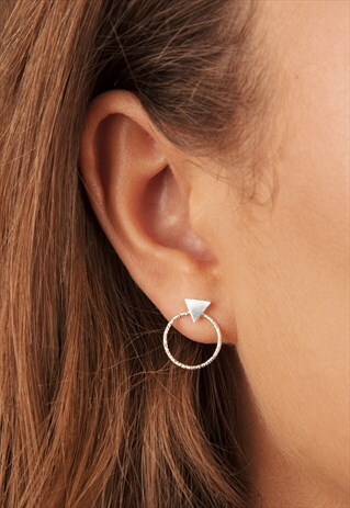 TRIANGLE STUD EARRINGS AND EAR JACKETS STERLING SILVER