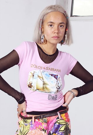 VINTAGE Y2K DOLCE & GABBANA PINK PRINTED TEE