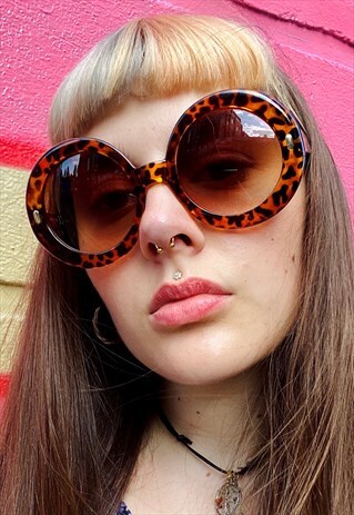 VINTAGE INSPIRED SUNGLASSES BIG ROUND SHAPE IN BROWN LEOPARD