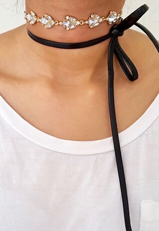 RHINESTONE TEARDROP WRAP CHOKER - GOLD