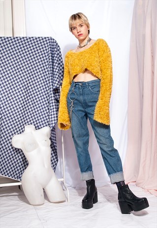 VINTAGE CROPPED JEANS 90S SLIM TAPERED GRUNGE DENIM TROUSERS