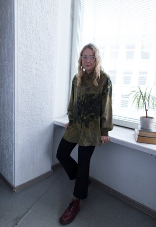 VINTAGE 80'S KHAKI ABSTRACT PRINT BLOUSE