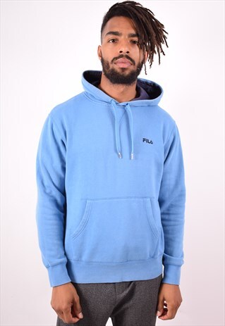 FILA MENS VINTAGE HOODIE JUMPER LARGE BLUE 90S
