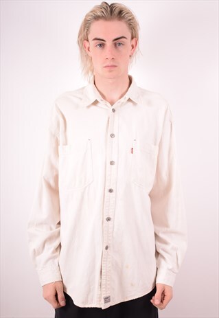 LEVI'S MENS VITAGE DENIM SHIRT LARGE WHITE 90S