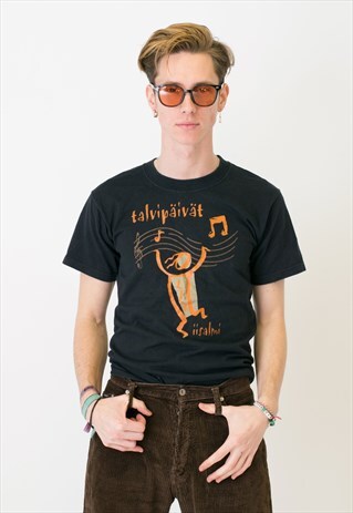 VINTAGE BLACK MUSIC PRINT RETRO METAL T-SHIRT