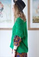 BRIGHT GREEN SHORT SLEEVE KNITTED OVERSIZED JUMPER