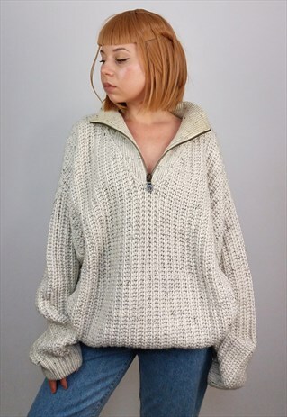 VINTAGE 80'S UNISEX OVERSIZED HEAVY KNIT 1/4 ZIP JUMPER