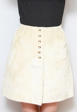VINTAGE 1960'S GOLDEN BUTTON FRONT CORD MINI SKIRT