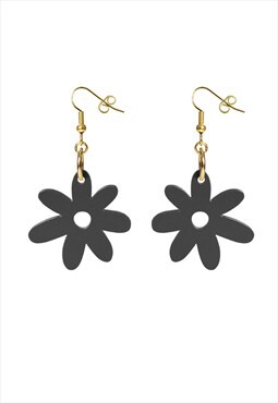 Flower power single drop earrings in black. Cottagecore