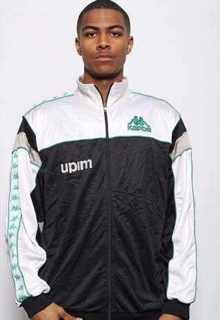 VINTAGE KAPPA TAPE LOGO TRACK JACKET WHITE AND BLACK