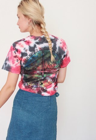 VINTAGE 90S FLORIDA USA MARINE GRAPHIC PRINT TIE-DYE T-SHIRT