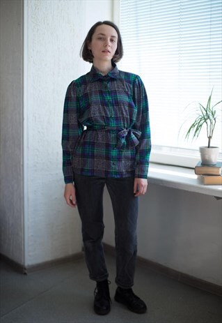 VINTAGE 90'S GREEN/PURPLE BUTTON UP SHIRT