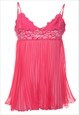 VINTAGE HOT PINK LACE PLEATED BABYDOLL - XS