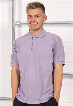 Vintage Gant Polo Shirt in Purple Short Sleeve Tee Medium