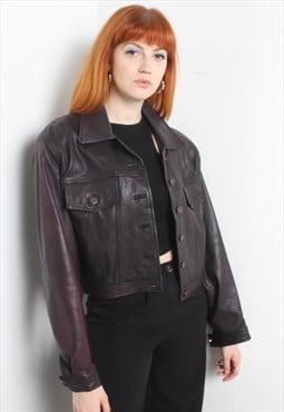 Vintage 90's Cropped Leather Jacket - Purple