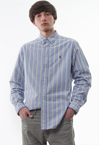 VINTAGE POLO RALPH LAUREN 90S BLUE YELLOW STRIPED