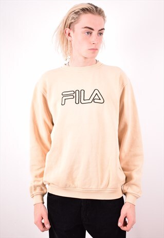 FILA MENS VINTAGE SWEATSHIRT JUMPER LARGE KHAKI 90S