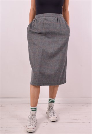 HARRIS TWEED WOMENS VINTAGE SKIRT W36 GREY 90S