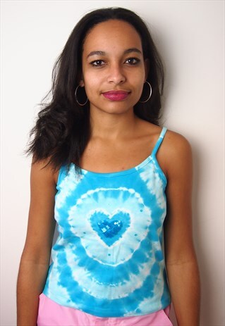 BLUE DYED HEART PRINT CAMI TOP
