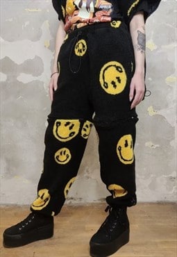 Emoji fleece joggers detachable handmade smile overalls
