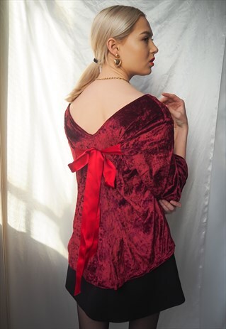 VINTAGE RED CRUSHED VELVET BLOUSE