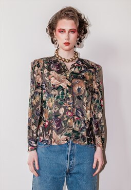 Vintage 80s satin flower blouse