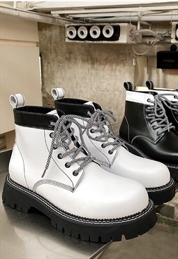 Platform ankle boots high fashion tractor shoes in white