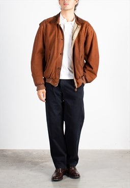 Men's Fasonnable Nut Brown Corduroy Collar Leather Jacket