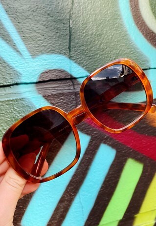 VINTAGE INSPIRED SUNGLASSES BIG SQUARE SHAPE BROWN LEOPARD