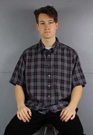 VINTAGE BURBERRY NOVA CHECK SHIRT IN NAVY BLUE WITH POCKET L