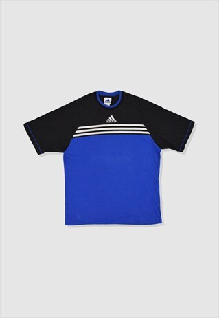 VINTAGE 90S ADIDAS EMBROIDERED LOGO T-SHIRT IN BLUE