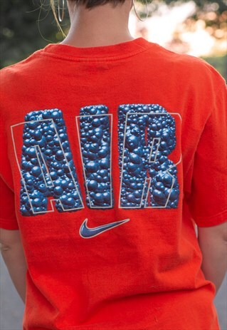 VINTAGE 90S NIKE AIR SPELLOUT T SHIRT IN ORANGE AND BLUE