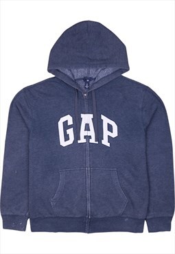 Vintage 90's Gap Hoodie Full Zip Up Spellout Blue Large