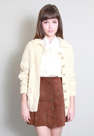 VINTAGE 1980'S AMAZING CREAM ARAN WOOL CARDIGAN