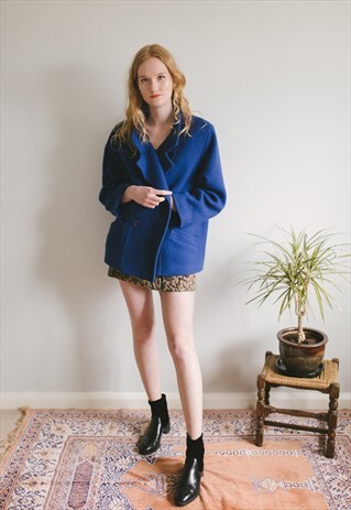 VINTAGE 1980S PURE WOOL COLBAT BLUE AVIATOR COAT