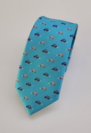 Car Pattern Tie in Blue color