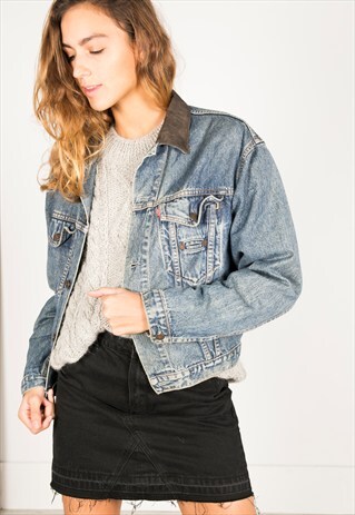 VINTAGE 80S LEVIS CONTRAST COLLAR DENIM JACKET /AVR/ R002