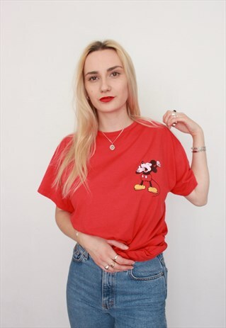 VINTAGE 90S DISNEY MICKEY MOUSE RED T-SHIRT