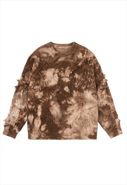 Brown tie-dye sweater cable knitted distressed grunge jumper