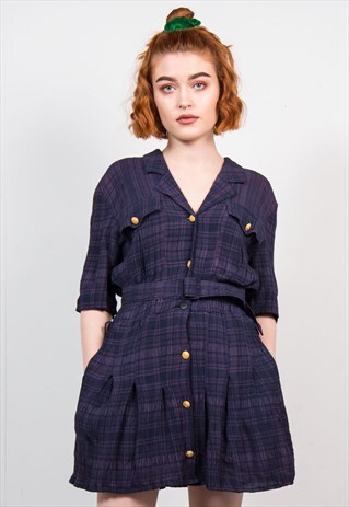 VINTAGE 90'S PURPLE CHECK GRUNGE STYLE DRESS