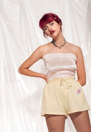 VINTAGE HIGH WAIST SHORTS 90S PLANET PATCH COTTON HOT PANTS