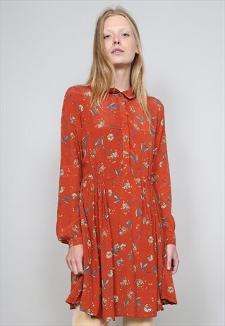 VINTAGE 90'S PRINTED FLORAL SHIRT DRESS