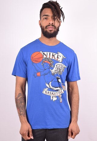 NIKE MENS VINTAGE T-SHIRT TOP MEDIUM BLUE 90S